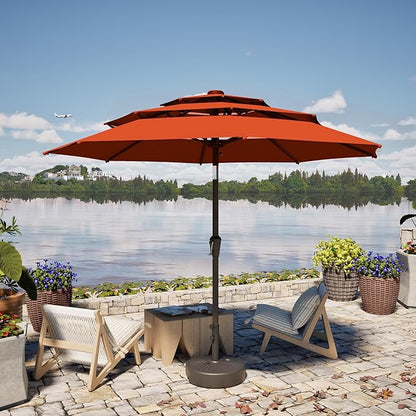 PatioKingdom 9ft 3-Tier Patio Market Umbrella with Crank/Tilt, Commercial Heavy Duty Wind Proof,Outdoor Table Umbrella with 8 Fiberglass Ribs,UPF50+ for Deck,Pool,Garden,Backyard (Orange)