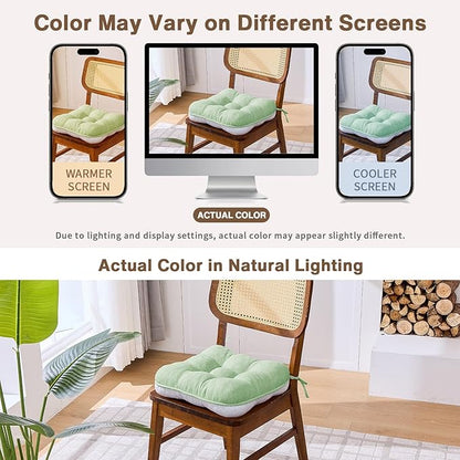 BETU Chair Cushions for Dining Chairs Set of 4,3.5" Thick Green Kitchen Chair Cushions Chair Pads with Ties,Non Slip Backing,Home Room Decor Seat Cushion,Bar,Patio Folding Chairs15.5"X15.5"X3.5"Green