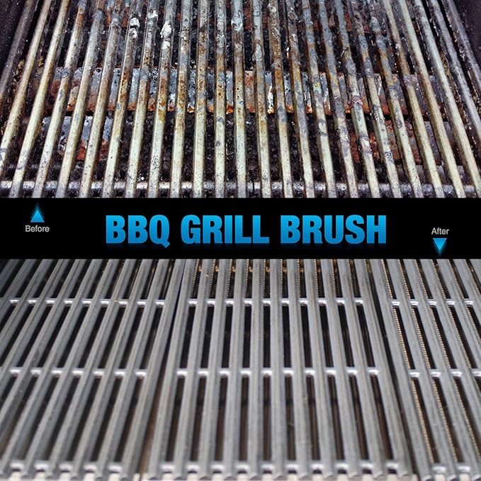 BBQ Grill Brush By GRILL CHIEF - 18" - 3 Stainless Steel Brushes in 1 - Best Barbecue Cleaner Tools Accessories - Outdoor Kitchen Wire Bristles Cleaning Grates Parts Set to Handle Weber, Charbroil, Gas, Electric, Porcelain, Infrared Grills