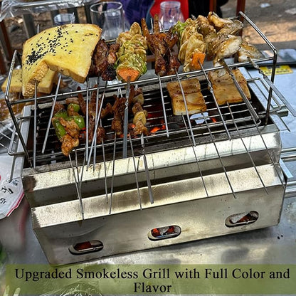 Stainless Steel BBQ Portable Charcoal Grill BBQ Lamb Skewer Camping Barbecue Grill for Garden Backyard Party Picnic Travel Home Outdoor Indoors Desktop Cooking Use