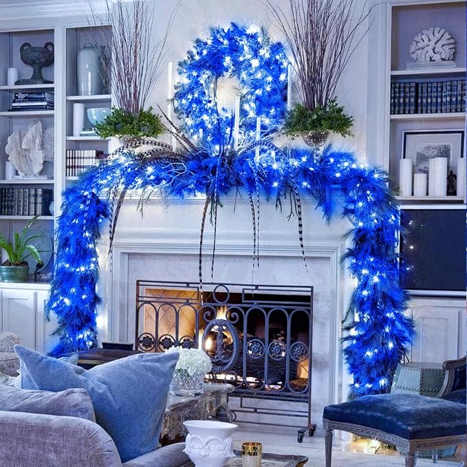 JMEXSUSS 33ft 100 LED Blue Christmas Tree Lights, Battery Operated Christmas Lights with 8 Modes Remote Waterproof Outdoor Indoor for Halloween Christmas Outside Decorations (Pack of 2)