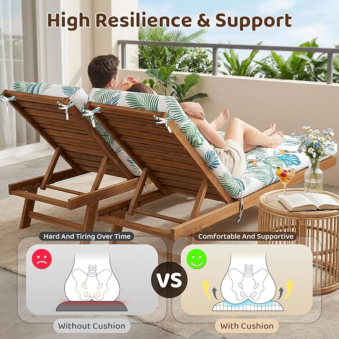 Waterproof Outdoor Chaise Lounge Chair Cushion 75.1 x 22 x 4.72 Inches UV Resistant Replacement Lounge Chair Cushions for Outdoor Furniture with Ties, Thickened Cotton Patio Pool Lounge Chair Cushions