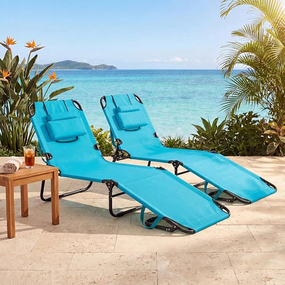 Goplus Tanning Chair, Folding Beach Lounge Chair with Face Hole, Removable Pillow, Carry Strap, Position Adjustable, Sunbathing Chair, Portable Outside Lounge Chair for Patio Pool