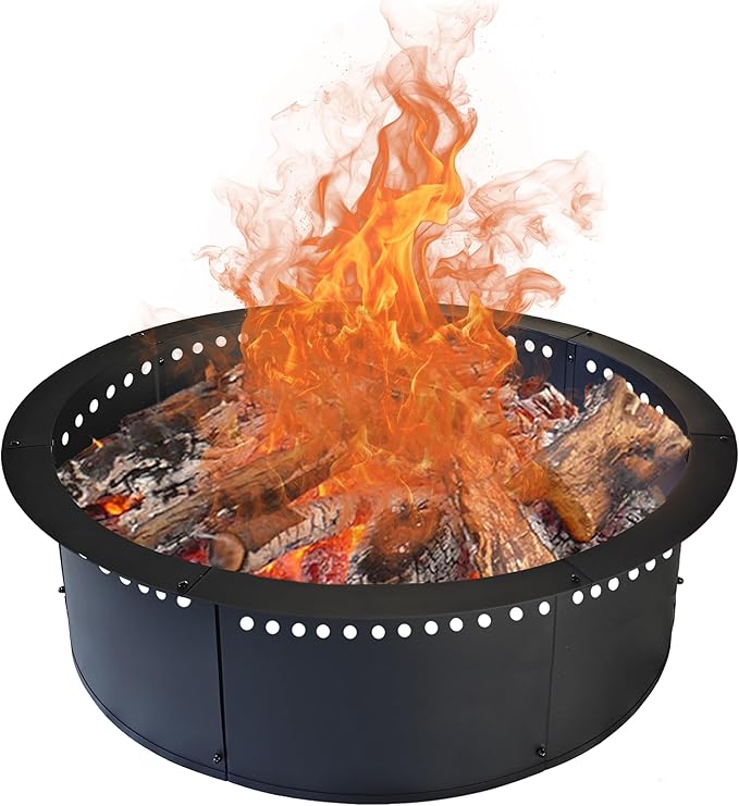 SoulMate Outdoor 52-Inch Outer/48-Inch Inner Fire Pit Ring Smokeless,Duty Solid Metal Steel Round Firepit Rim Insert for DIY Fire Pits, Outdoor Above or In-Ground, Camping Garden Patio Backyard.