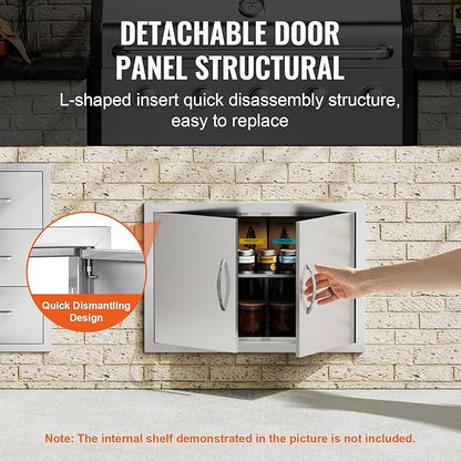 VEVOR BBQ Access Door, 28W x 19H Inch Double Outdoor Kitchen, Stainless Steel Flush Mount, Wall Vertical with Handles, for BBQ Island, Grilling Station, Outside Cabinet