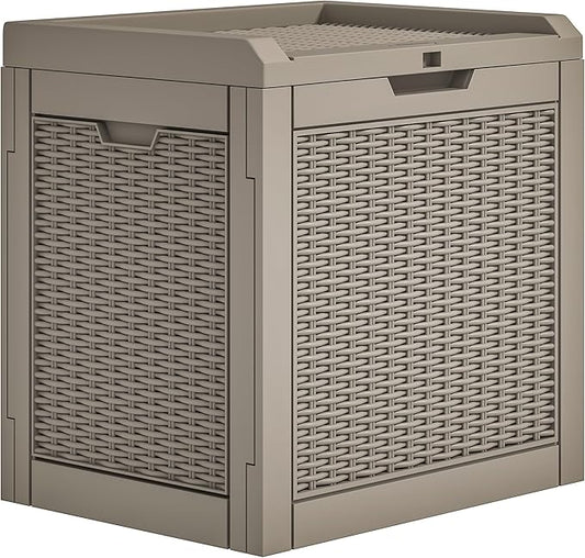 YITAHOME 32 Gallon Deck Box, Resin Storage with Lockable Lid & Side Handles, Indoor Outdoor Small Container for Patio Cushion, Garden Pool Accessories, Backyard Furniture, Water Resistant