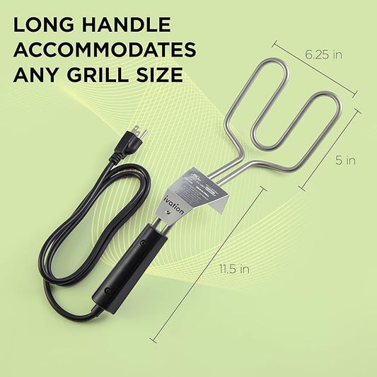 Ivation Premium 500W Electric Charcoal Starter (Small) – Quickly Ignite BBQ Grills Without Lighter Fluid or Matches – Double-Ring Design with Longer, Angled Handle Safely Heats in Just 6 Minutes