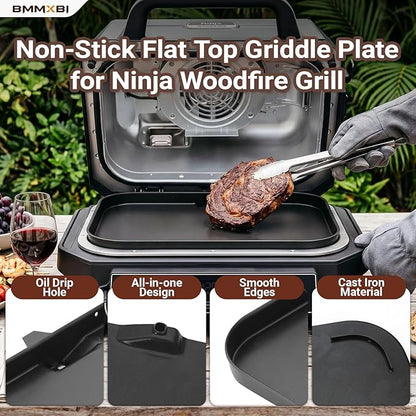 Grill Griddle Plate XSKGRIDLXL Griddle Pan for Ninja Woodfire Pro XL OG800 OG900 Series, Heavy-Duty Non-Stick Griddle Pan with Oil Hole, Ninja Grill Flat Top Griddle Plate Accessories OG850 OG951