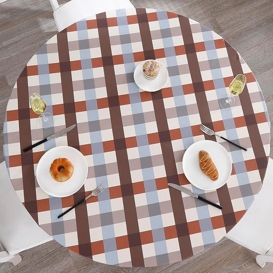 Walrus Round Vinyl Fitted Tablecloth with Flannel Backing Elastic Edge Design Table Cover Waterproof Oil-Proof PVC Table Cloth Stain-Resistant Best for 45"-56" Round