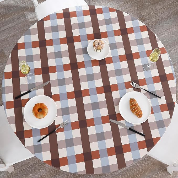 Walrus Round Vinyl Fitted Tablecloth with Flannel Backing Elastic Edge Design Table Cover Waterproof Oil-Proof PVC Table Cloth Stain-Resistant Best for 57"-66" Round