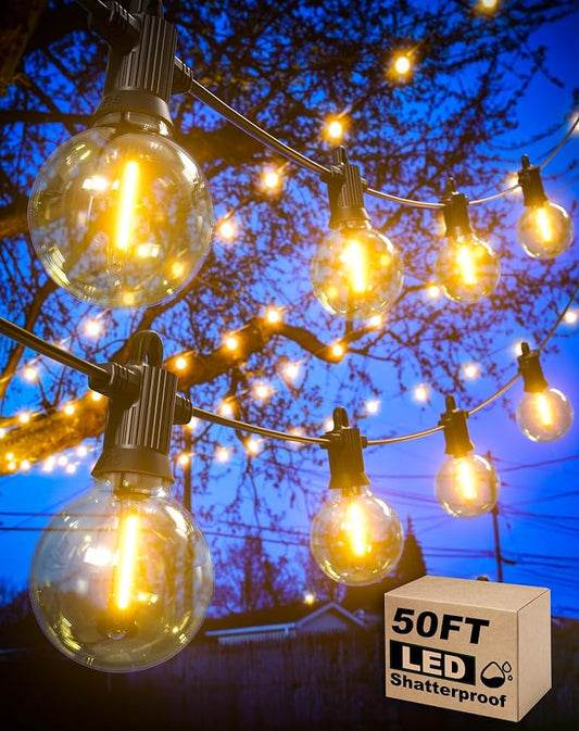 Zuske Outdoor String Lights, 50FT Patio Lights with 27 Shatterproof G40 Globe Bulb(2 Spare), Waterproof Connectable Dimmable LED Hanging Lights for Outside Backyard Porch Balcony Gazebo, 2700K