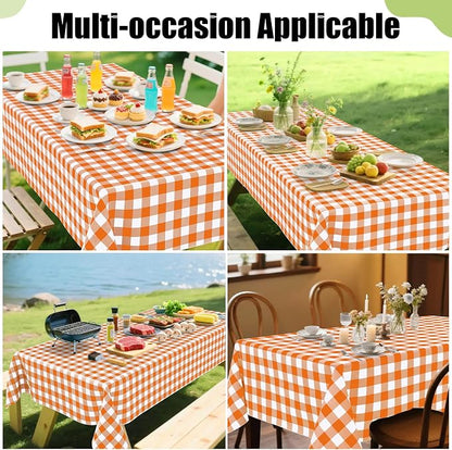 Smiry Picnic Table Cloth, Vinyl Tablecloths with Flannel Backing, 52"x70" | Waterproof Rectangle Table Cloth, Wipeable Buffalo Plaid Table Cover for Indoor and Outdoor (Orange & White)