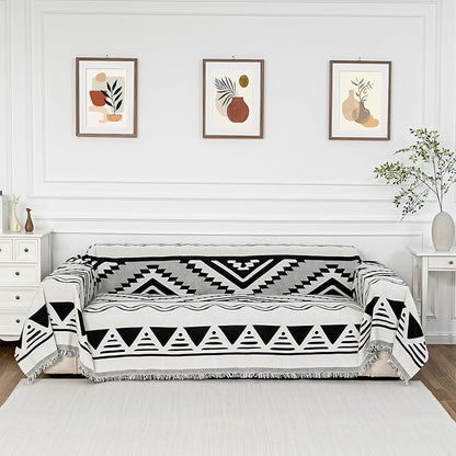 MYSKY HOME Sectional Couch Cover Black Boho Geometric Sofa Covers for Sectional Sofa L Shape Chenille Couch Protector for Dogs Pets Couch Throw Cover Washable Durable for Home Decor, 71" X118"