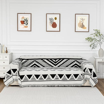 MYSKY HOME Boho Couch Cover for Dogs Washable Black Rhombic Couch Sofa Protector Cats Pets Friendly Chenille Geometric Sofa Covers Soft Durable Farmhouse Sofa Slipcovers, 71" X102"