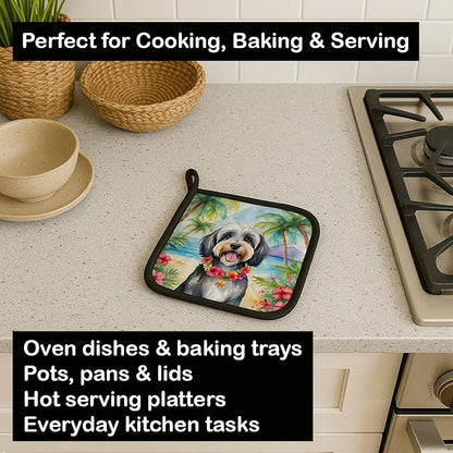 Caroline's Treasures Tibetan Terrier Luau Pair of Pot Holders Kitchen Heat Resistant Pot Holders Sets Oven Hot Pads for Cooking Baking BBQ, 7 1/2 x 7 1/2