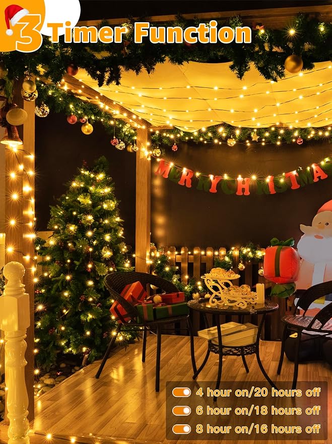 BrightChristmas Christmas Lights 600 LED 196 FT, Waterproof Outdoor String Lights with Remote and Timer, Christmas Tree Lights with 8 Modes Dimmable, Fairy Lights for Holiday Decor (Warm White)