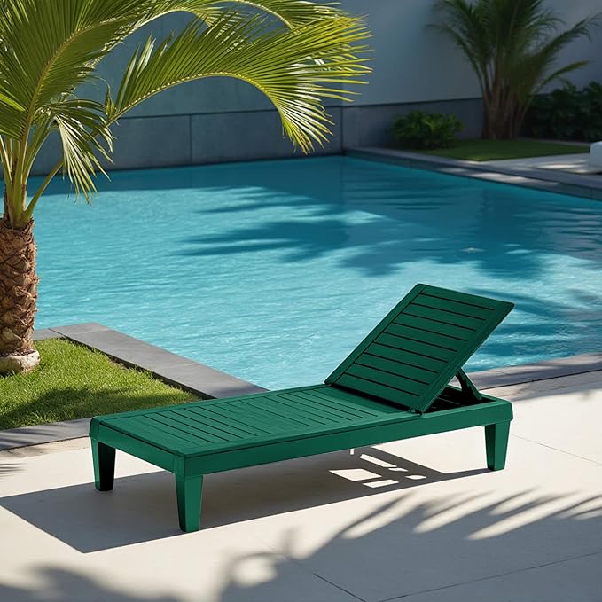 Nestl Sun Tanning Chair - Forest Green Chaise Lounge Chair Outdoor, Lightweight Pool Lounge Chairs, Adjustable 5-Position Reclining Lawn Chair, Waterproof Beach Outdoor Lounge Chairs