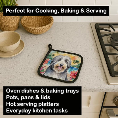 Caroline's Treasures Bearded Collie Luau Pair of Pot Holders Kitchen Heat Resistant Pot Holders Sets Oven Hot Pads for Cooking Baking BBQ, 7 1/2 x 7 1/2