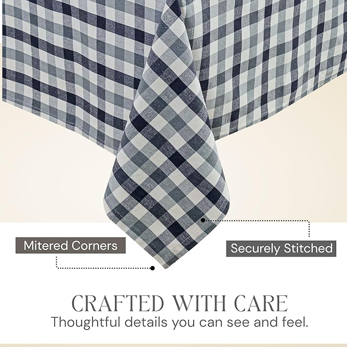 Light and Dark Grey with Natural Plaid Gingham Check Tablecloth, 60x102 Inch, 100% Cotton, Washable, Reusable Farmhouse Table Linen for Holiday, Weddings, Everyday Dining Table Cover