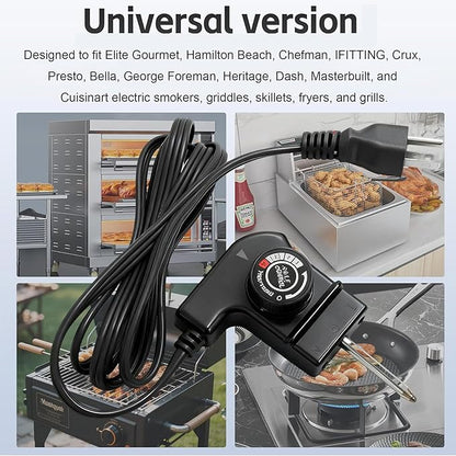 Electric Skillet Cord Replacemen for Masterbuilt,Hamilton Beach,Chefman,Presto,Cuisinart Fondue Pot,15A/125V Adjustable Thermostat Probe Cord,Thermostat Control for Grill/Griddle/Smoker/Fryers