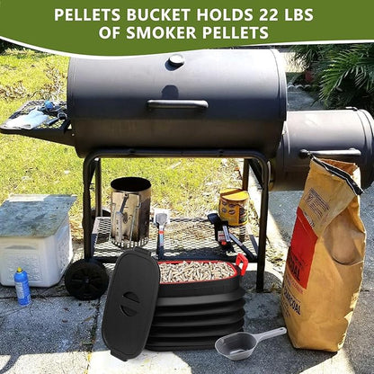 Geelin Wood Pellet Storage Containers with Scoop & Stickers Kit Smoker Pellet Storage Bin Black with Lids Grill Accessory