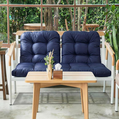 Wicker Chair Cushions of 3 Pieces, Waterproof Cushions for Patio Furniture, Tufted Wicker Outdoor Furniture Cushions, 1 Patio Loveseat Cushion and 2 U-Shaped Cushions, 44"x19"x5", Navy Blue