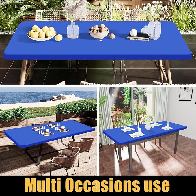 Smiry Rectangle Tablecloth, Elastic Fitted Flannel Backed Vinyl Tablecloths for 5ft Folding Tables, Waterproof Wipeable Table Covers for Indoor, Outdoor, Picnic and Camping (Blue, 36"x60")