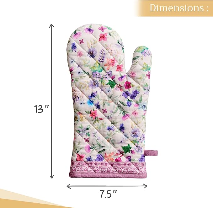 Maison d'Hermine Oven Gloves 100% Cotton Oven Mitt 7" x 13" with Loop Heat Resistant BBQ Cooking Gloves Baking Grilling Kitchen Hotel Home Farmhouse Spring Summer (Pack of 1, Chardon)
