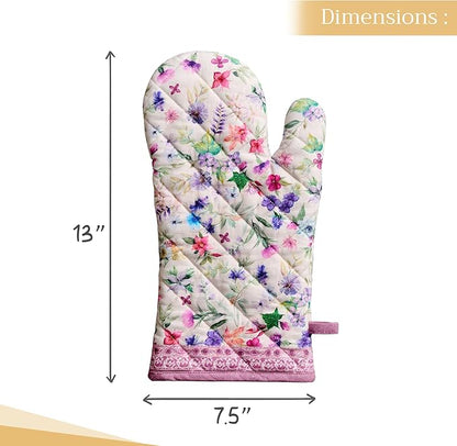Maison d'Hermine Oven Gloves 100% Cotton Oven Mitt 7" x 13" with Loop Heat Resistant BBQ Cooking Gloves Baking Grilling Kitchen Hotel Home Farmhouse Spring Summer (Pack of 1, Chardon)