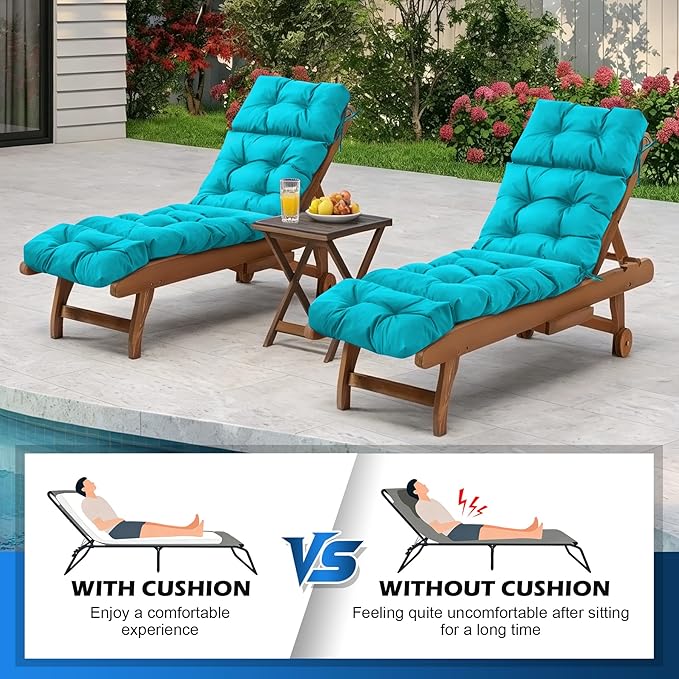 Chaise Lounge Cushions Outdoor, Waterproof & Fade Resistant Patio Lounge Chair Cushions for Outdoor Furniture, Chaise Cushion with Ties for Patio, Pool, Lawn and Beach, 75.1x22.8x4.7 Inch, Teal