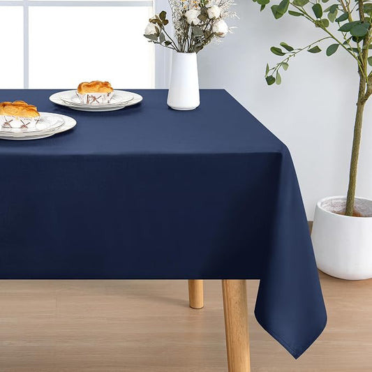 DWCN Rectangle Tablecloth - 52 x 70 Inch - Waterproof Stain and Wrinkle Resistant Washable Table Cloth, Decorative Fabric Table Cover for Kitchen Dining Room Party and Outdoor Use, Navy Blue