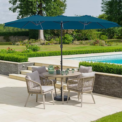 HERA'S PALACE 15ft Patio Umbrella, Base Included, Rectangular, Cerulean | outdoor, table, large, 15, rectangle, double, pool, stand, clearance, outside, triple, shade, sun