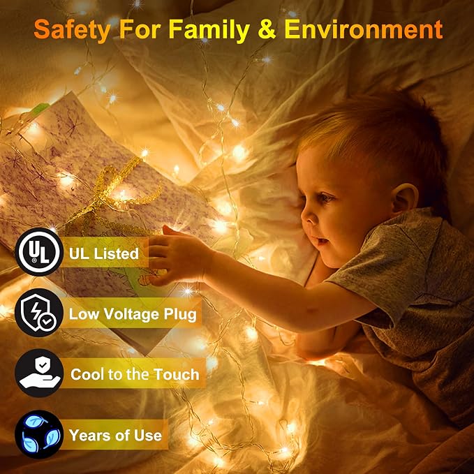 75FT 300 LED Warm White Christmas Tree String Lights | 12 Modes Dimmable, Timer Memory, IP44 Waterproof Indoor Outdoor, Safe 29V Low Voltage, Connectable Holiday Decor