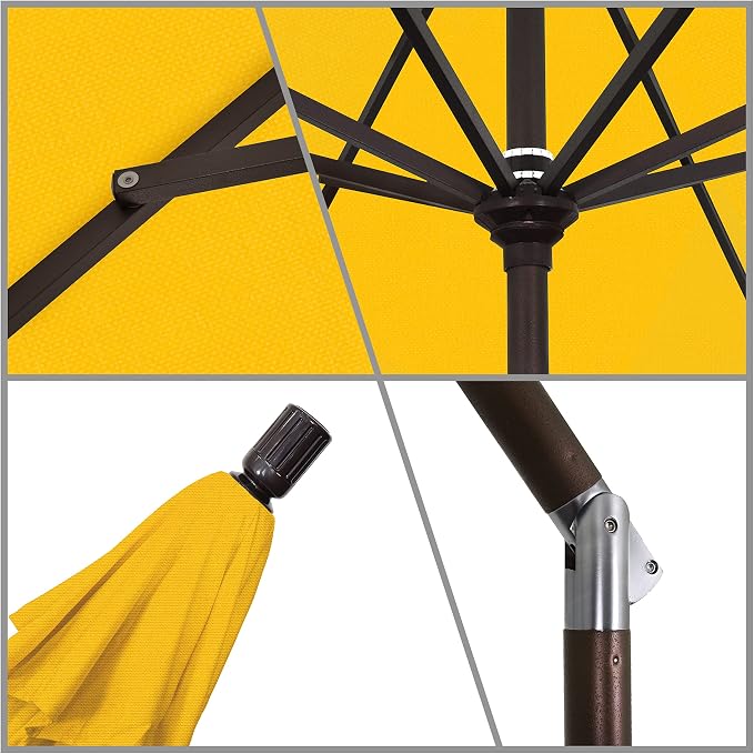 California Umbrella 11Ft Premium Patio Umbrella, Hand-Crank, Tilt-Collar, Bronze Frame, Solution Dyed Lemon Fabric