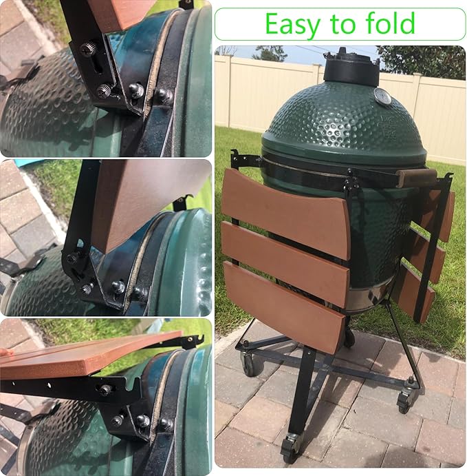With Folding Side Shelves Table, Replacement Parts for BGE, Big Green Egg Large 18" Smoker Charcoal Grill, Outdoor Storage Side Table