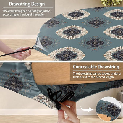 opstellen Fitted Round Tablecloths Reusable Stain Resistant Table Clothes Vinyl Indoor Outdoor Circular Cover for 36-44" Table Dorm kitchen Storage Gifts Summer Autumn Camper Patio Picnic Accessories