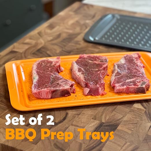 Outset Grill Prep Trays, Set of 2 Large Trays, 17" x 10.5", Orange and Black