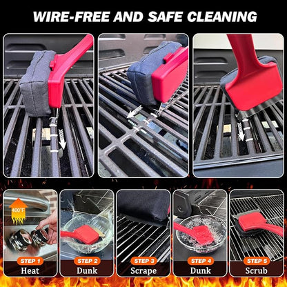 Bristle Free Grill Brush for Outdoor Grill, Safe Non-Metal BBQ Grill Cleaner for Outdoor Grills & Griddles, Heat Resistant Grill Cleaning Brush Fit Weber Blackstone Traeger, Gift for Men Dad