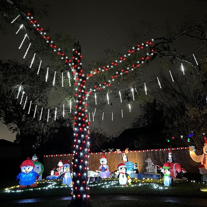 YEGUO 165ft 500 LED String Lights Outdoor Waterproof, Clear Wire Christmas String Lights Indoor Plug in, 8 Modes Twinkle Tree Light for Xmas Party Garden(Red and White)