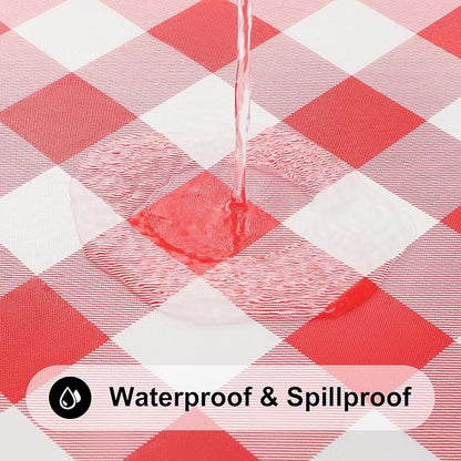 Smiry Rectangle Picnic Table Cloth, Elastic Waterproof Fitted Vinyl Tablecloths, Flannel Backed Buffalo Plaid Table Covers for Dining, Camping, Outdoor (White and Red, 24" x 48")