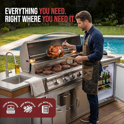 BLAZE BBQ Outdoor Package of 40” LTE Built-in Gas Grill, Gas Dop-In Single Side Burner, 32” Door & Two Drawers Combo, 18” Roll Out Propane Tank/Trash Storage Drawer, 24” Refrigerator and Accessories
