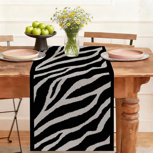Zebra Texture Table Runner,Dining Decor for Kitchen Coffee Table Family Dinners Holiday Parties Wedding Events Decor(13x72 inch)