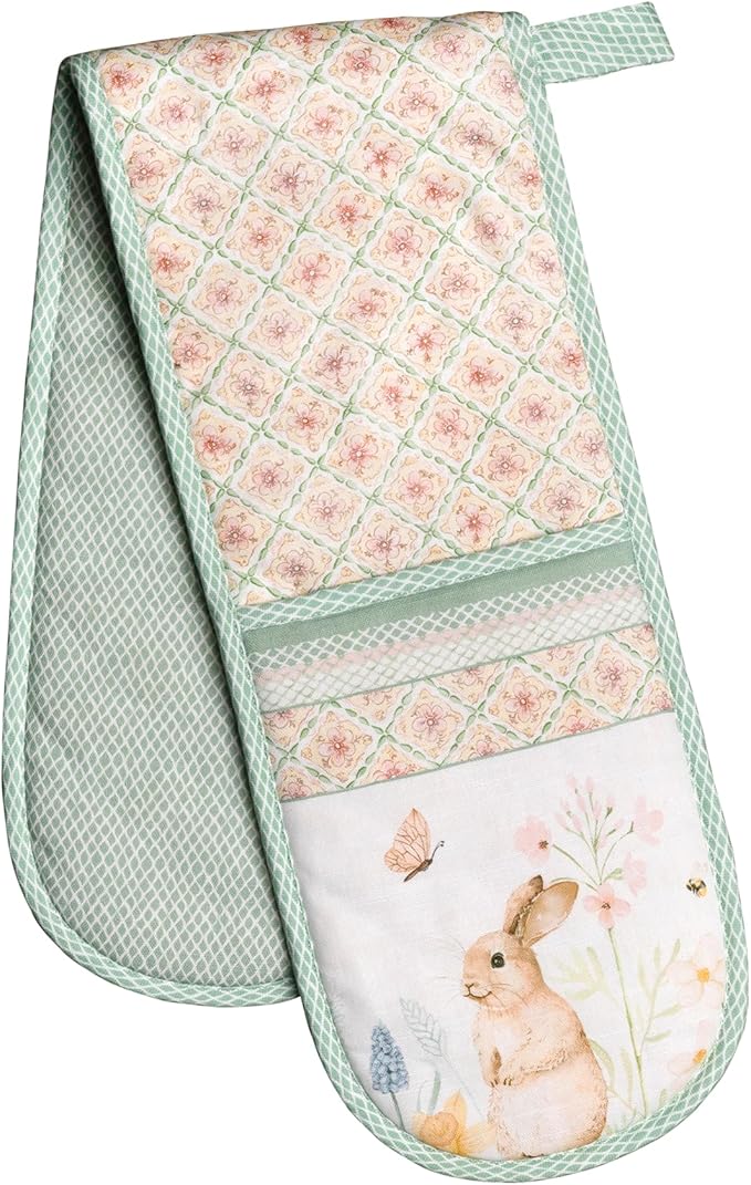 Maison d' Hermine Double Oven Mitts 100% Cotton 7"x35" Double Oven Mitt Heat Resistant BBQ Cooking Gloves with Loop Baking Grilling Kitchen Hotel Home Farmhouse Spring Summer (Easter Dew)