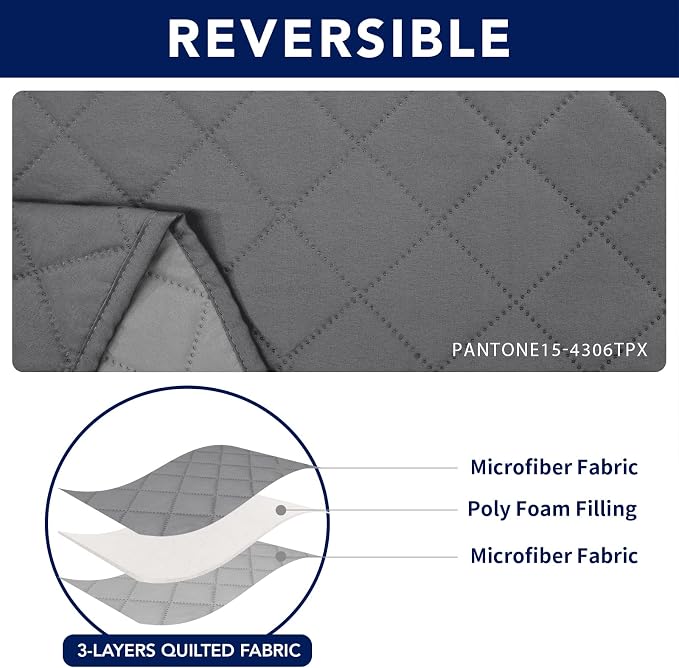 PureFit Water Resistant Reversible Loveseat Recliner Couch Cover for Double with Console – Non Slip Split Sofa Cover, Washable Reclining Cover for 2 Seat Recliner (2 Seat, Gray/Light Gray) | Double with Console, Non Slip Split Sofa Cover, Washable Recl...
