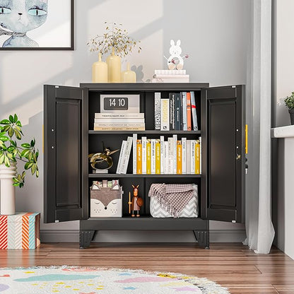 Black Metal Storage Cabinet, 36" Steel Locker Cabinets for Home Office, Locking Storage with Doors and 2 Adjustable Shelves, Utility Cabinet, for Office, Home, Garage, School