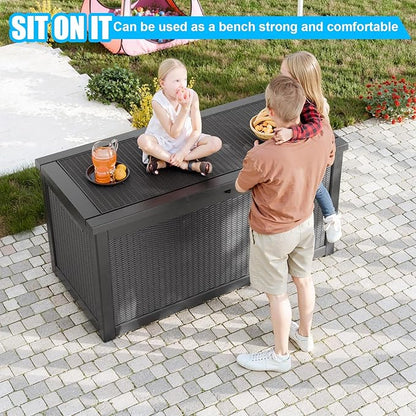 321 Gallon Outdoor Storage Box Lockable Waterproof Deck Box, Weatherproof UV-Resistant Durable Large Patio Storage Container for Patio Cushions, Garden Tool Pool Accessories, Furniture Pillow