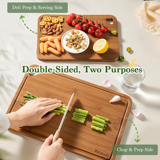 Deep-Carbonized,Royal Craft Wood Bamboo Cutting Board Set, 3-Piece | Durable Bamboo w/ Deep Juice Grooves | Non-Slip & Knife-Friendly | Versatile for Meat, Bread, Veggies | Easy to Hang Store