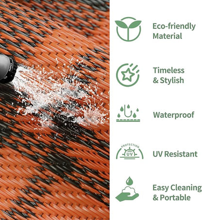 GENIMO Outdoor Rug, Waterproof Plastic Rugs for Patio, 6'x9' Dark Orange | Outside Larger Modern Carpet Mat for Porch Decor, Deck, Balcony, Camping, RV, Backyard, Picnic, Beach, Reversible, Foldable