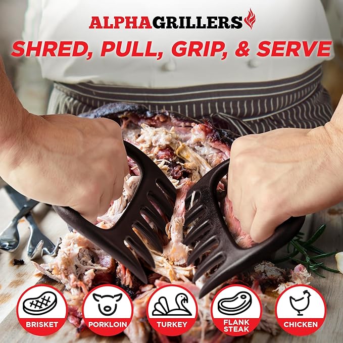 Alpha Grillers Meat Shredder Claws - Grilling Accessories Fathers Day Gift for Dad - BBQ Bear Claws Puller for Shredding Pulled Pork Chicken Smoker Grilling Gifts for Men Him Husband Boyfriend