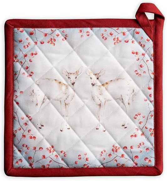 Maison d' Hermine Pot Holders 100% Cotton Heat Resistant Potholders 8" x 8" Hot Pads with Loop for Thanksgiving Christmas Decorations BBQ Cooking Handling Hot Pans (Pack of 1, Fairy Tale Forest)